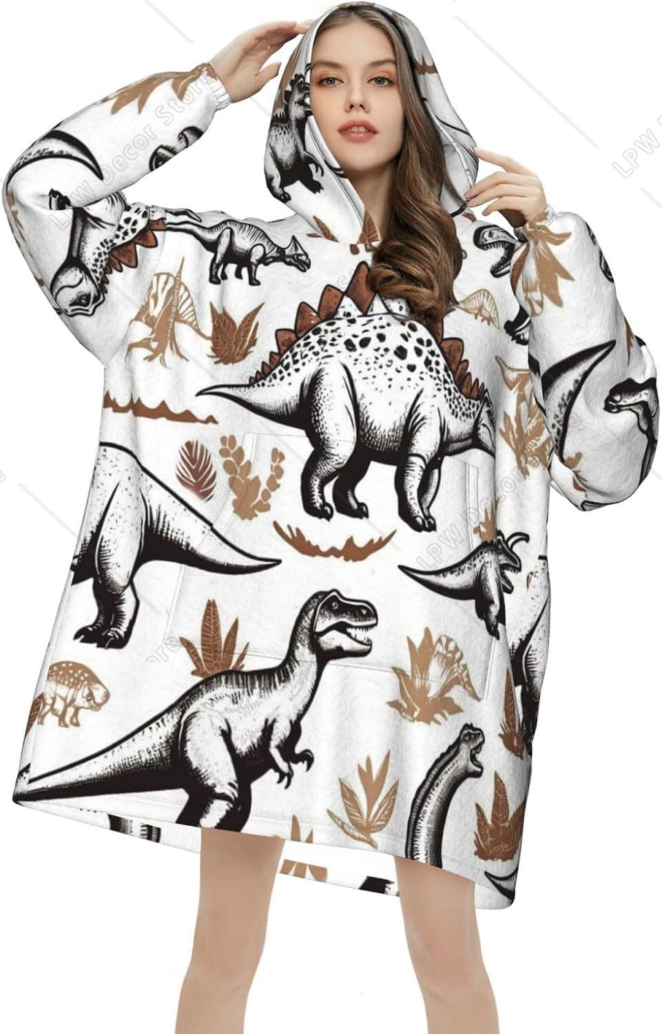 Sherpa Hoodie Fleece - Animal Dinosaurs Wearable Blanket Hoodie Retro