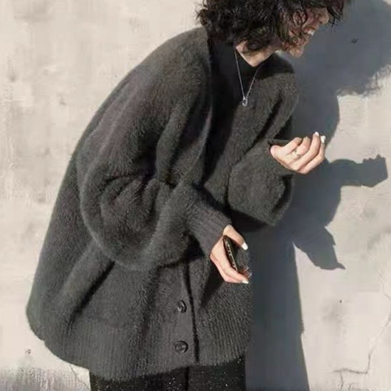 Wool Coat Peacoat - Imitation Mink Fleece Sweater Top New