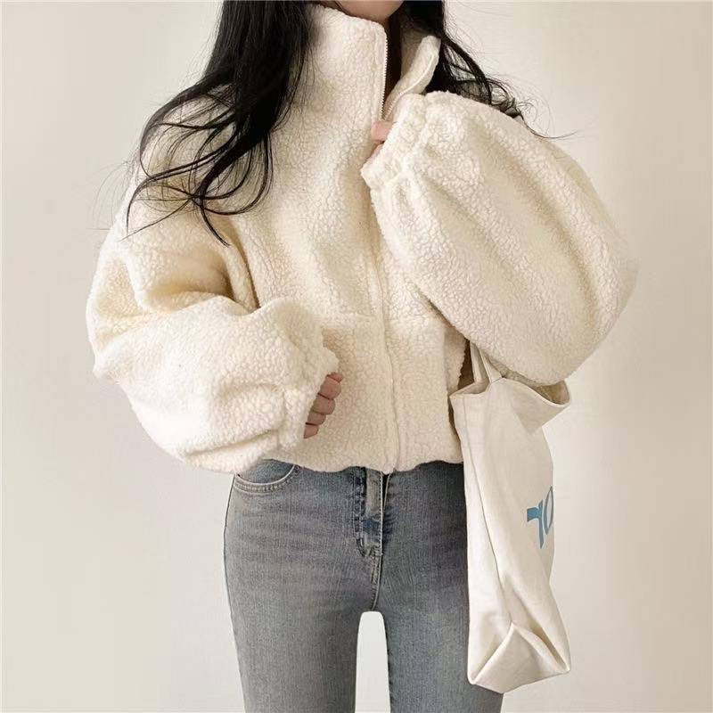 Women Stand Collar Cropped Zip - đánh giá và giá Sherpa Hoodie Fleece